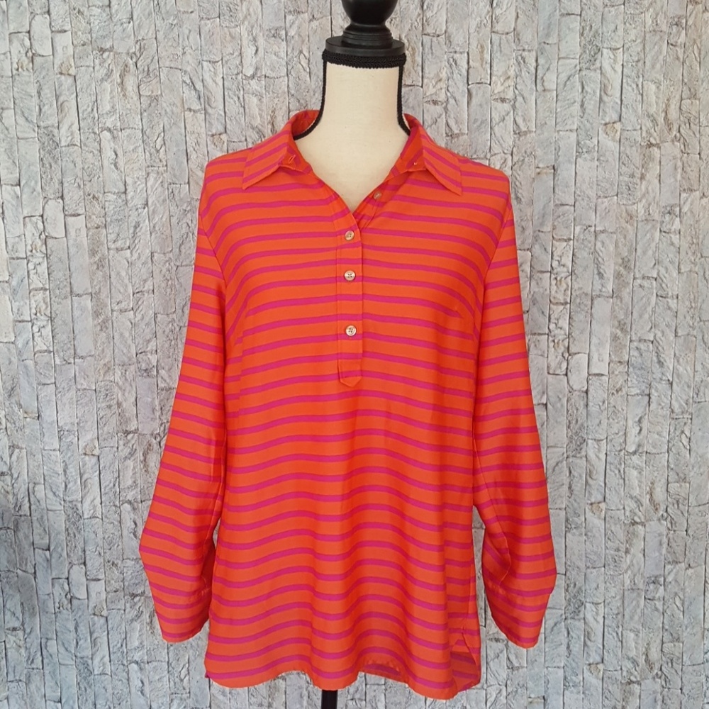 Ann Taylor Striped Button Blouse with Sleeves